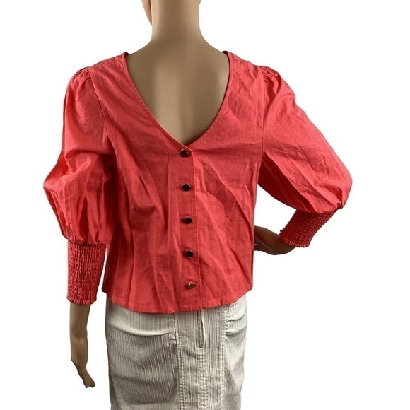 Stella & Dot Double Take 2 Way Puff Sleeve Top Size M Coral - Picture 3 of 5